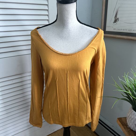 Vintage METROSTYLE Top Womens Medium Mustard Yellow Scoop Neck Retro Y2K Grunge - Picture 2 of 8